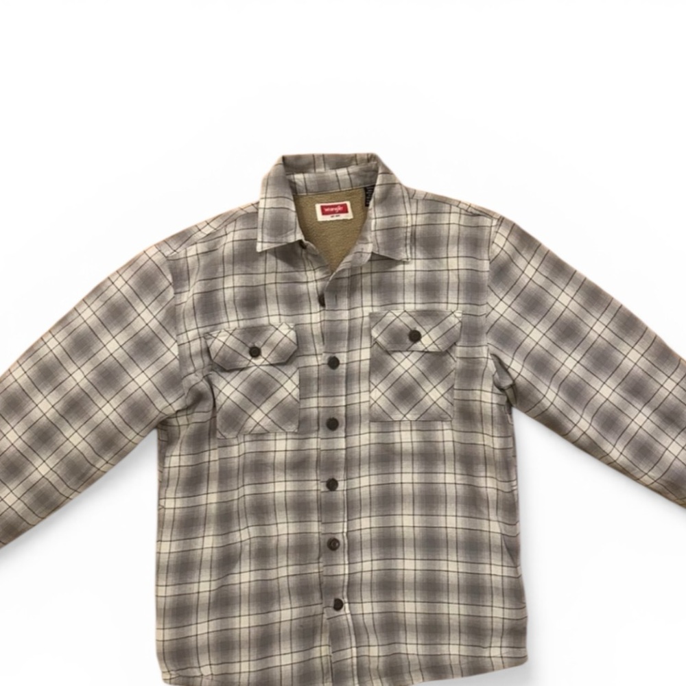 Wrangler Sherpa Lined Flannel Shirt Jacket Gray Plaid Mens Small